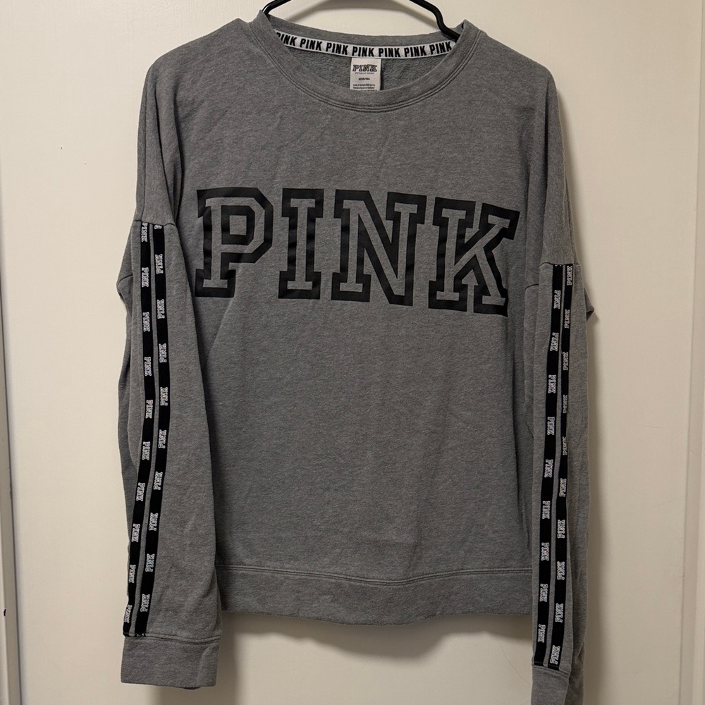 PINK Victoria's Secret Gray Sweater with Black Lettering